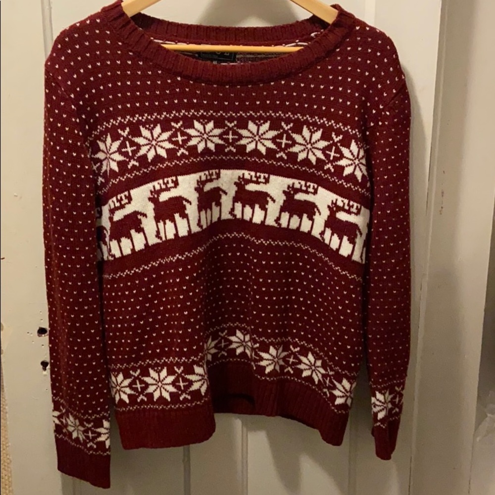 Red and white fair-isle holiday Christmas sweater